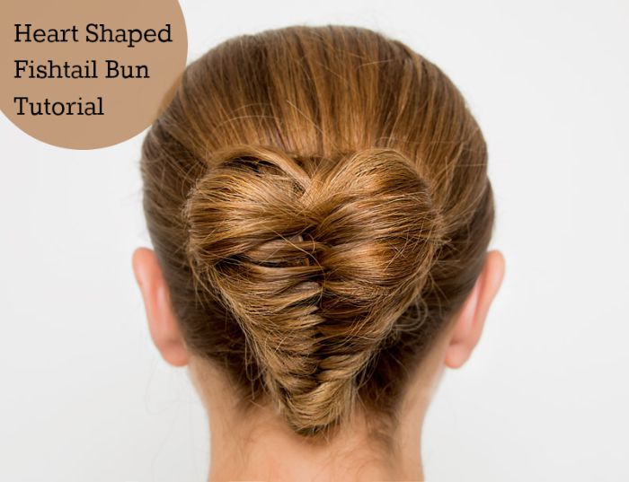 heart shaped fishtail braid bun tutorial