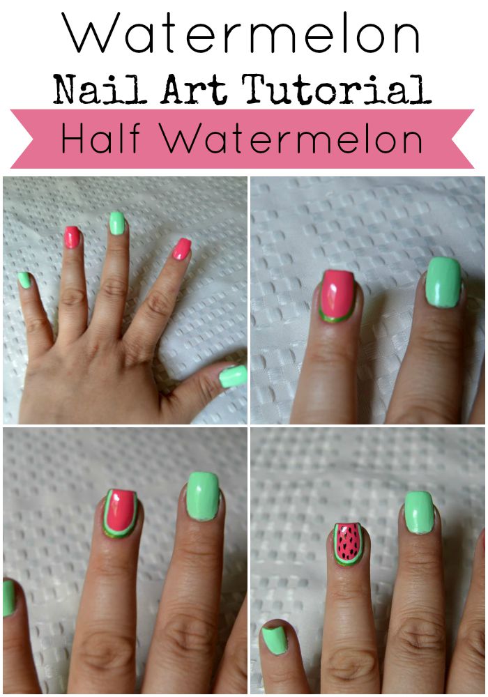 Half Watermelon Nail art tutorial