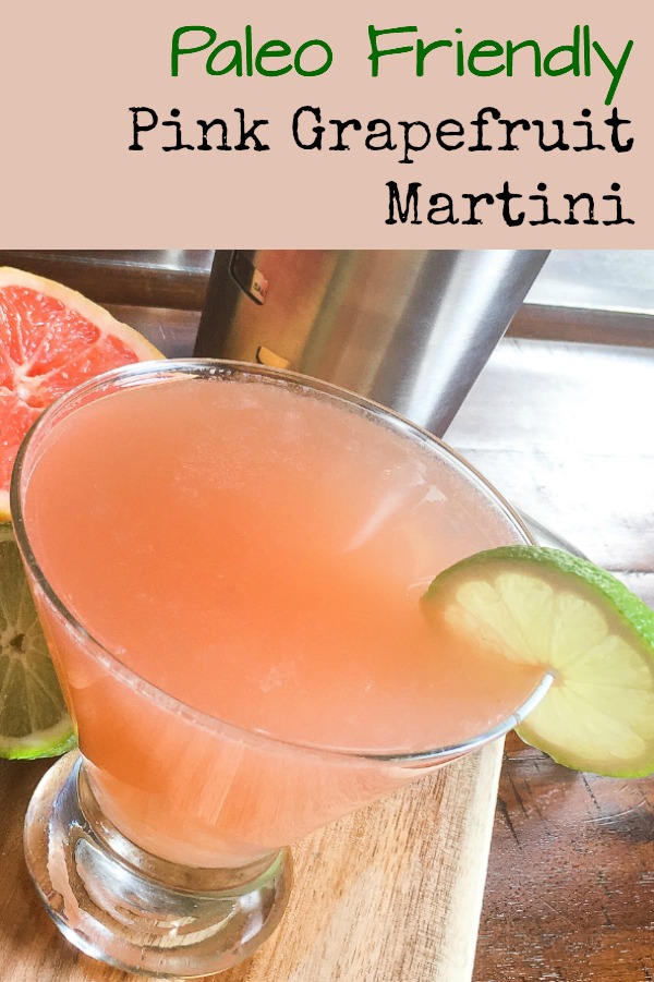 This Paleo friendly Pink Grapefruit Martini may be the perfect cocktail for your summer entertaining. Post also includes a non-alcoholic mocktail drink version. Perfect for brunch or a wedding, too