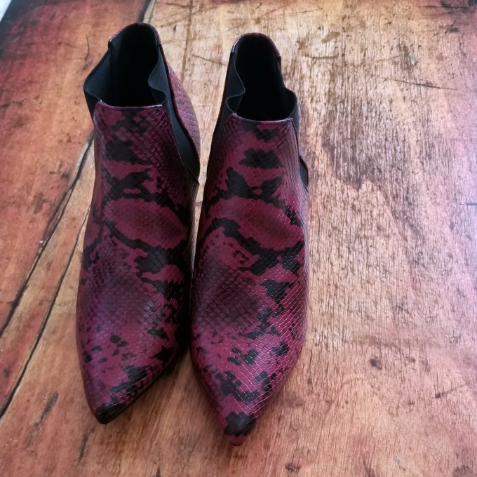 purple snakeskin boots