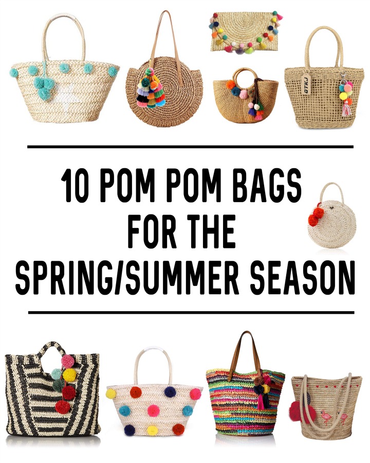 Must have pom pom bags for Spring and Summer 2019. Bonus - they're all available from Amazon. Pom pom bags are a must have fashion piece and are so in style. | Accessories | Pom poms | straw | wicker | rattan | woven | beach bag | tote | purse | handbag