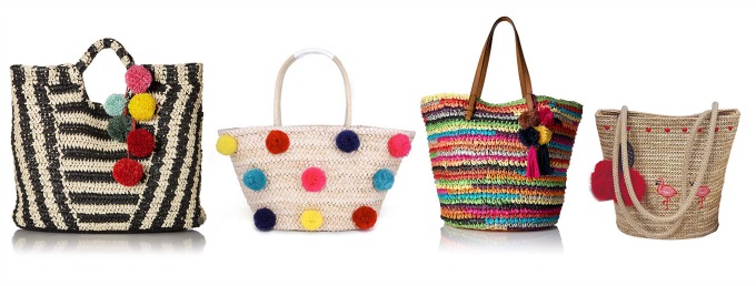 Straw handbag with pom poms new arrivals