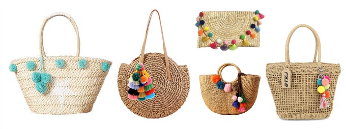 Basket bag with pom poms new arrivals