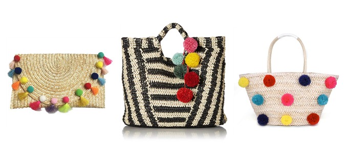 Basket bag discount with pom poms