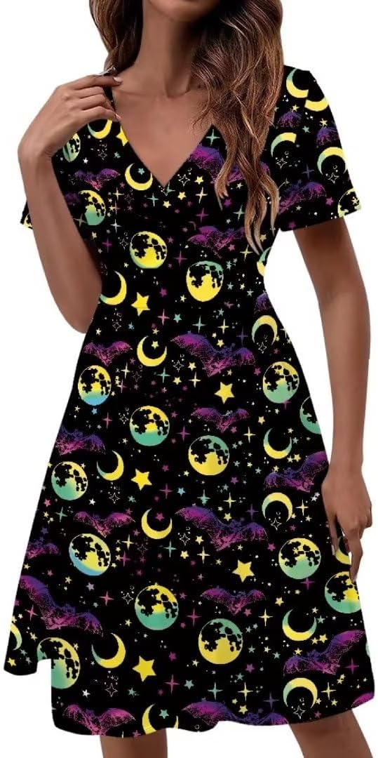 Bats moons stars wrap dress