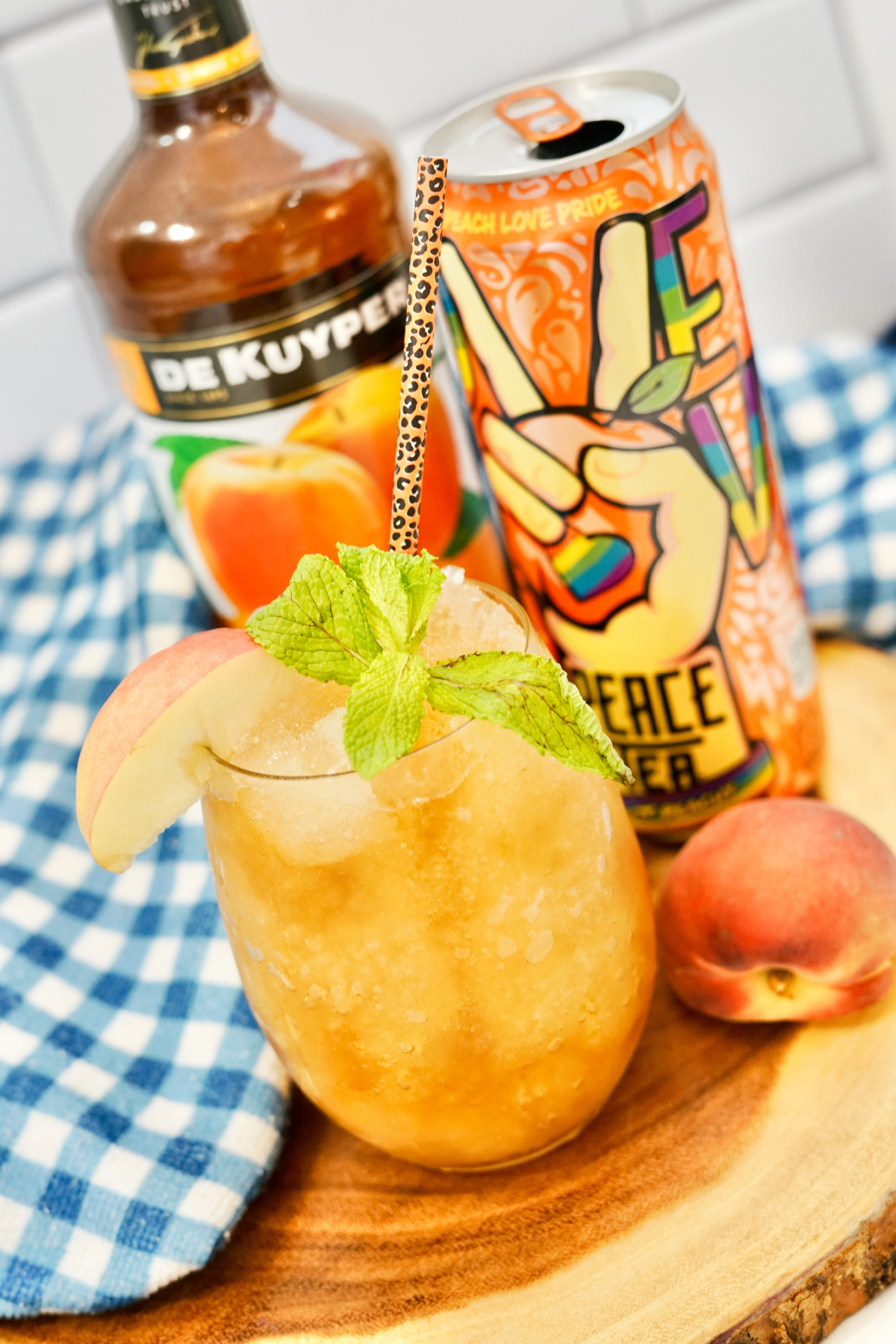 Boozy peach tea slush