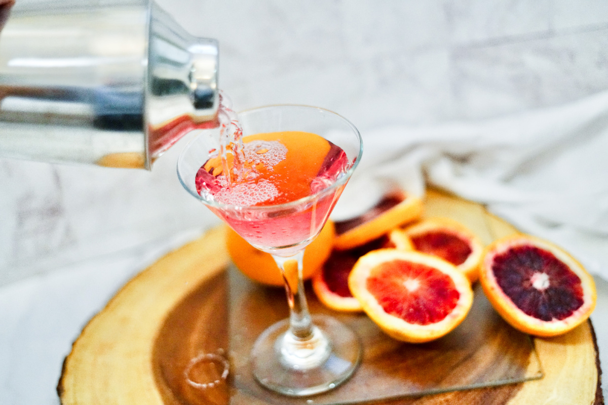 Grey Goose Blood Orange Martini being poured 