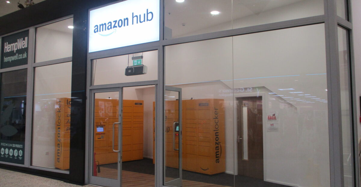 Amazon Hub, Merrion Centre, Leeds, West Yorkshire. Taken on the afternoon of Sunday the 18th December 2022.