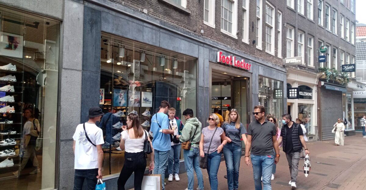 A small local Foot Locker-branded shoe store, that is located in the Amstellander city of Amsterdam, North Holland.