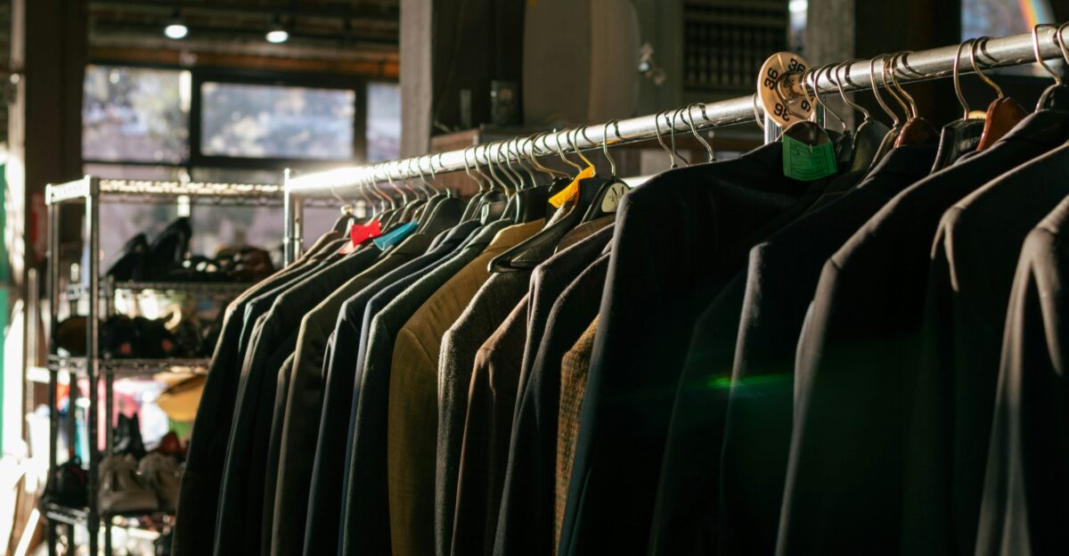 a rack of shirts in a clothing store