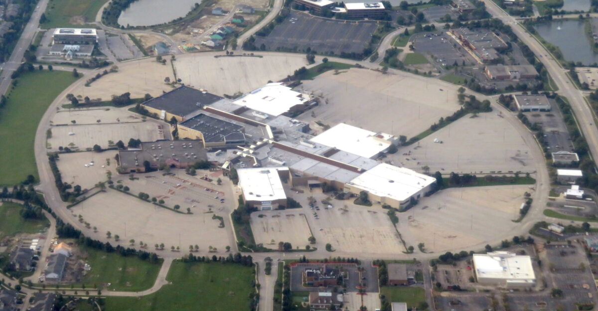 Aerial view of the Stratford Square Mall in September 2018