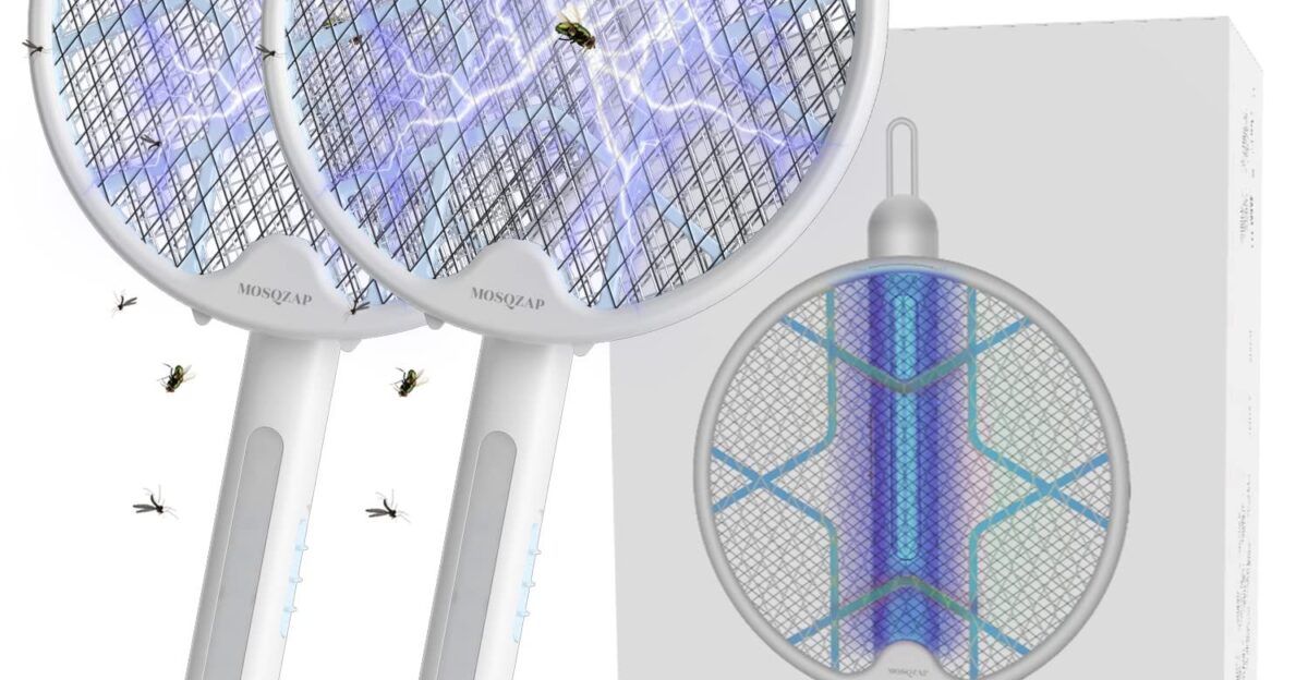 MOSQZAP Electric Fly Swatter 2 Pack Foldable Bug Zapper Racket USB Rechargeable Fly Zapper Mosquito Zapper Racket w Hands-Free Handhold Modes Outdoor Indoor Killer for Flies 3 500 Volt by Amazon