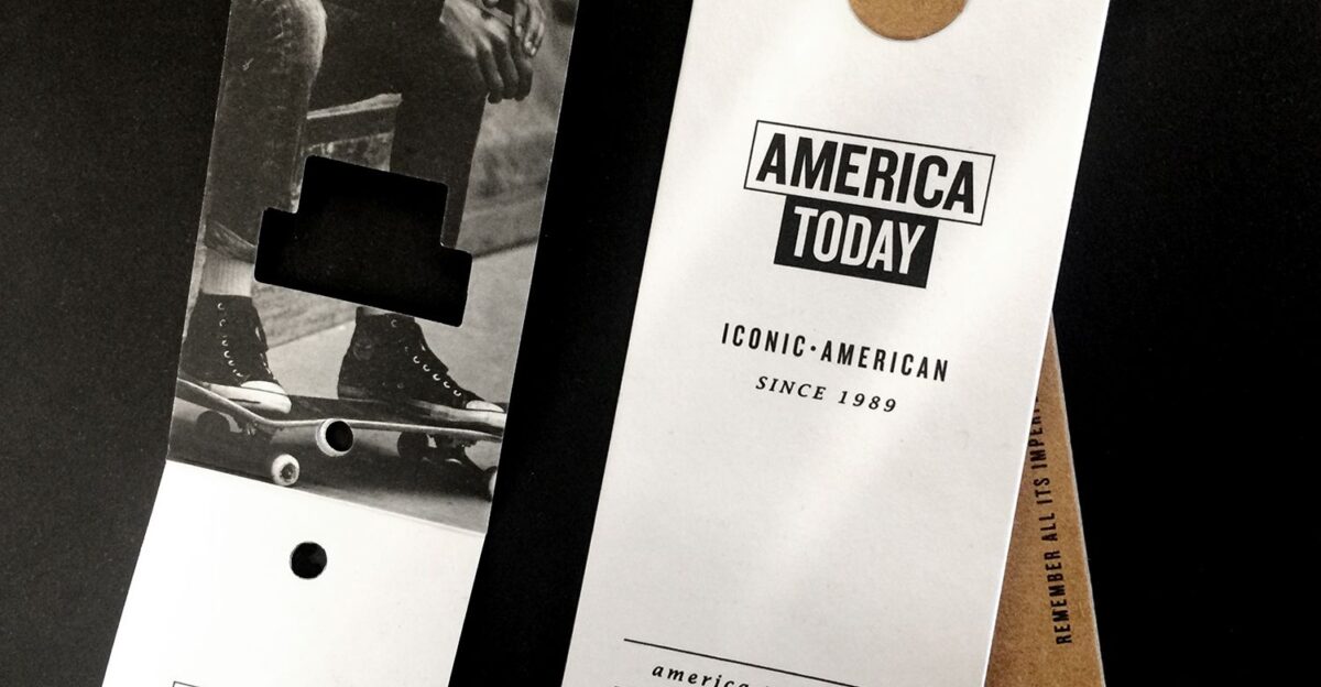 New America Today branding hangtag woven label men woman by Rohan Joshi