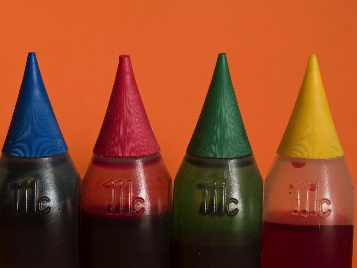 EMP Food Coloring Bottles Olympus E-500 - vintage Zuiko 50mm manual lens - 3 diopter