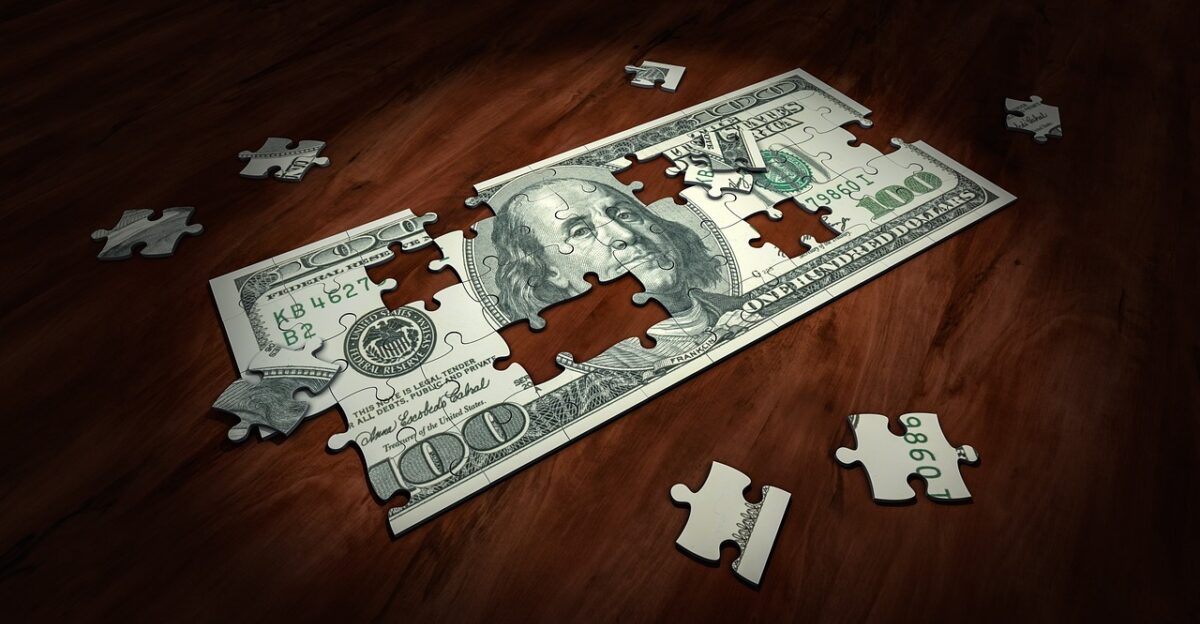 puzzle money business finance solution success jigsaw cash investment wealth savings dollar bill idea market challenge strategy symbol financial payment analytic information marketing planning management development put together build time execute process analysis project icon design making bank note 100 bucks money money money money money