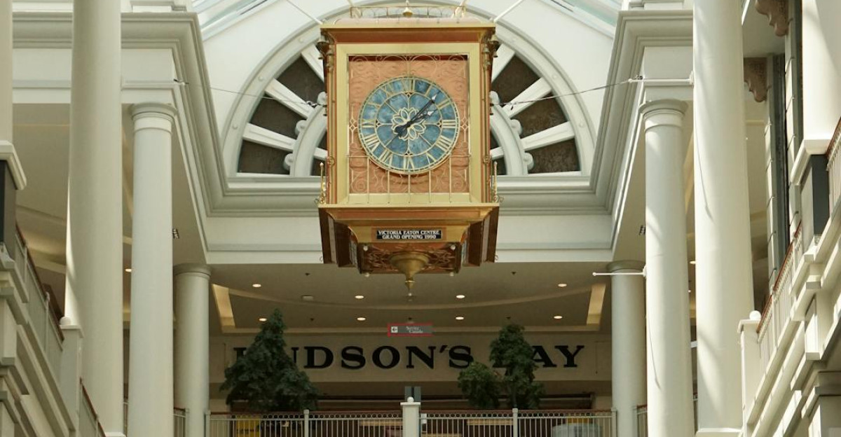 Elegant interior of Hudson s Bay store in Victoria BC featuring a grand clock