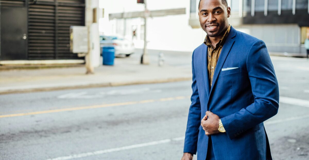 man in blue formal suit